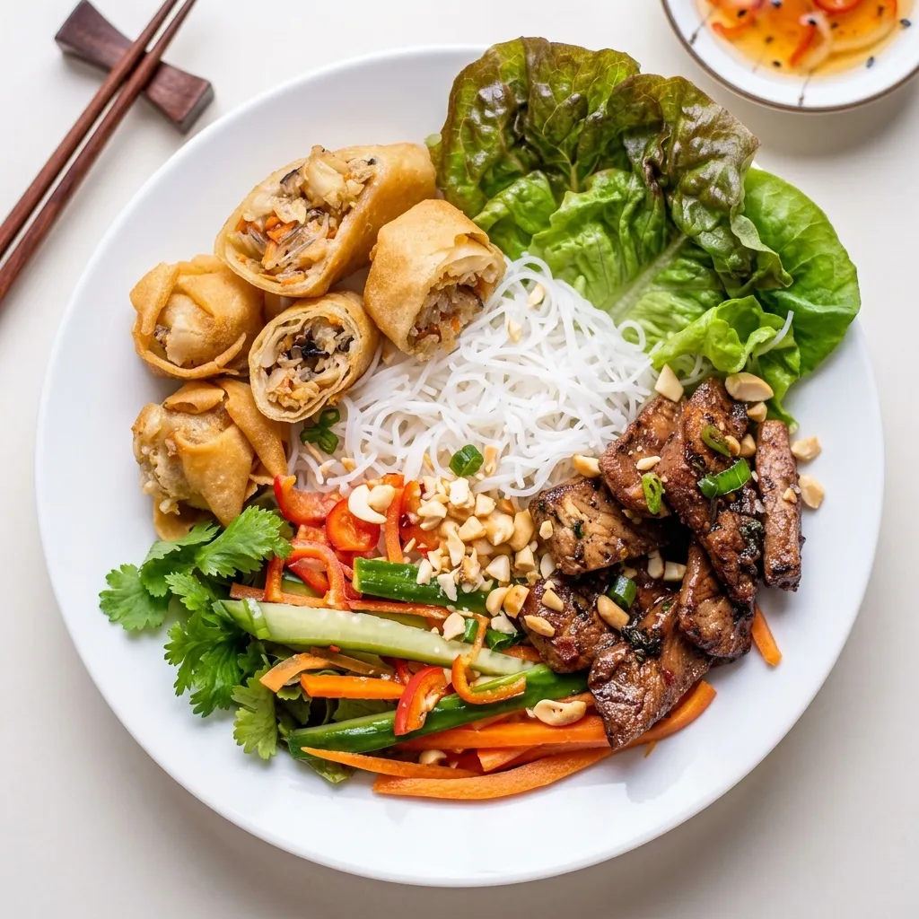 Vietnamese vermicelli bowl with grilled meat and fresh herbs in Saskatoon